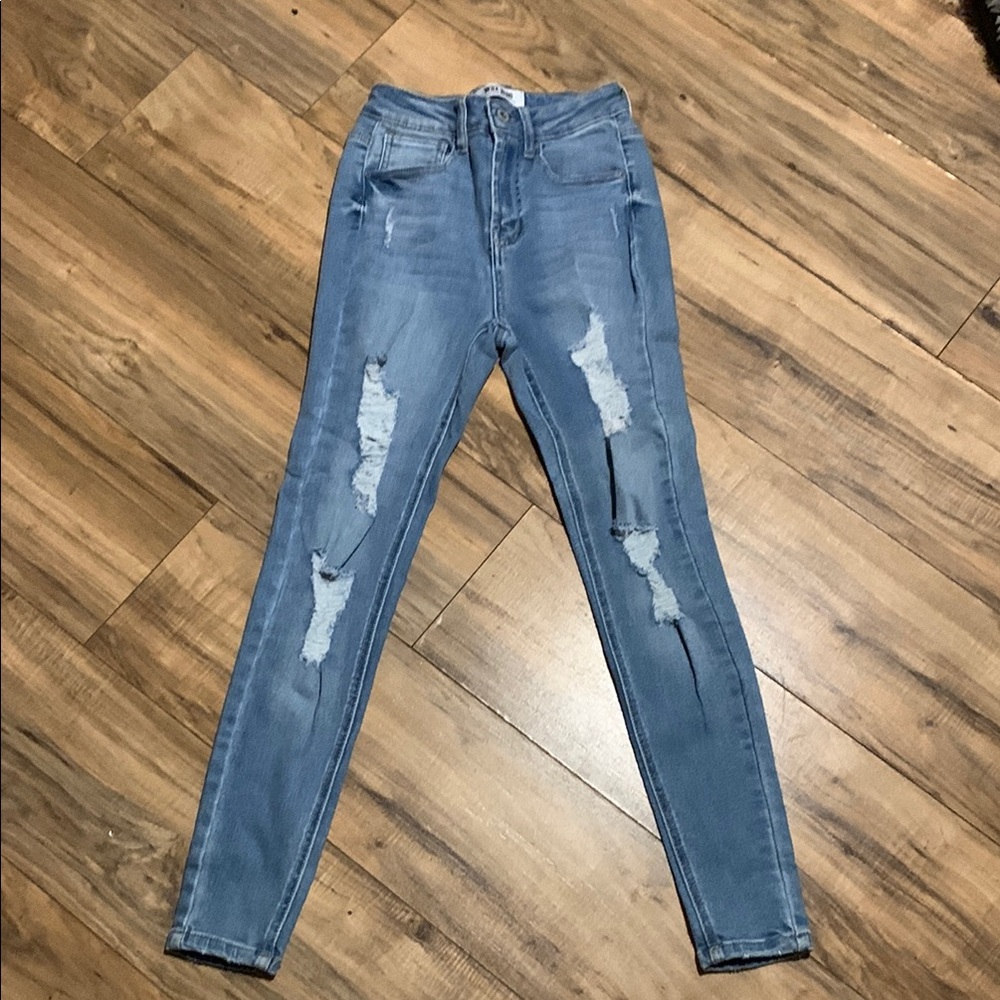 Wax Jean Light Blue Distressed Skinny Jeans